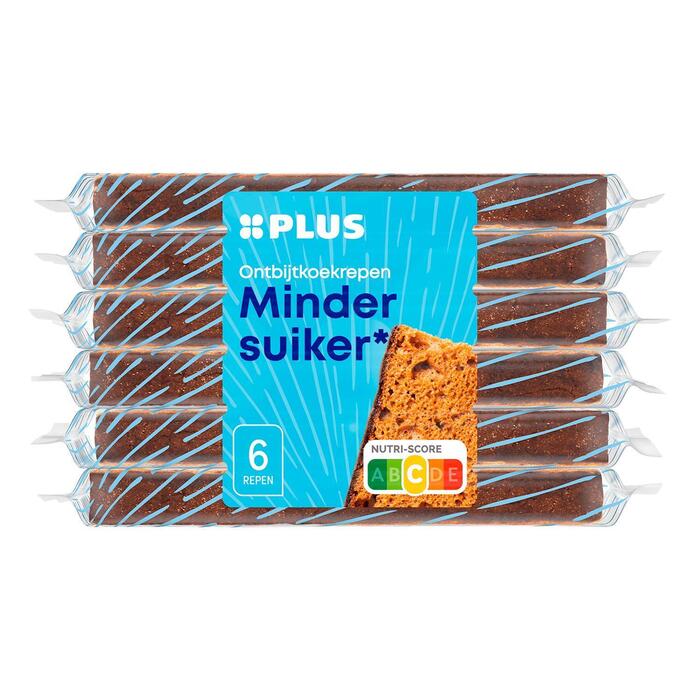 PLUS Ontbijtkoekrepen Minder suiker 6 pack
