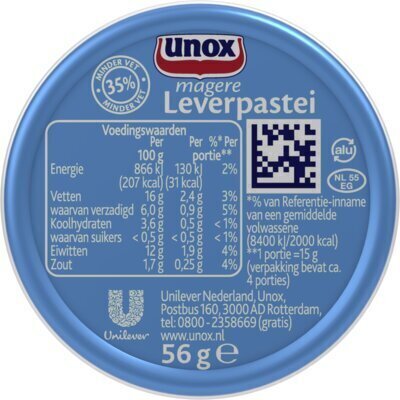Unox Leverpastei Mager 168g (3 × 56g)