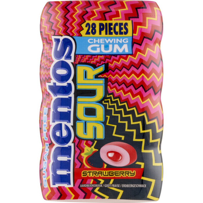 Mentos Chewing Gum Sugar Free Sour Aardbeiensmaak 28 Stuks 56g (56g)