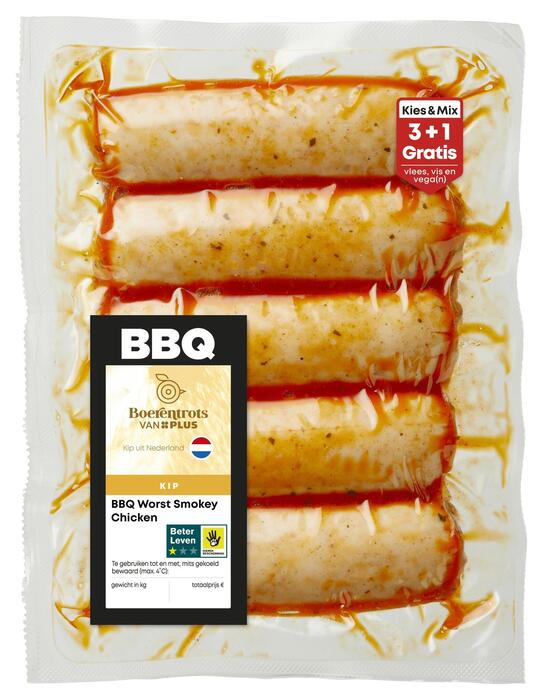 PLUS Boerentrots BBQ Worst Smokey Chicken (5 × 65g)