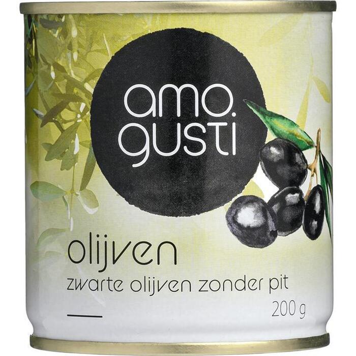 Amogusti Zwarte Olijven Zonder Pit 200 g (200g)
