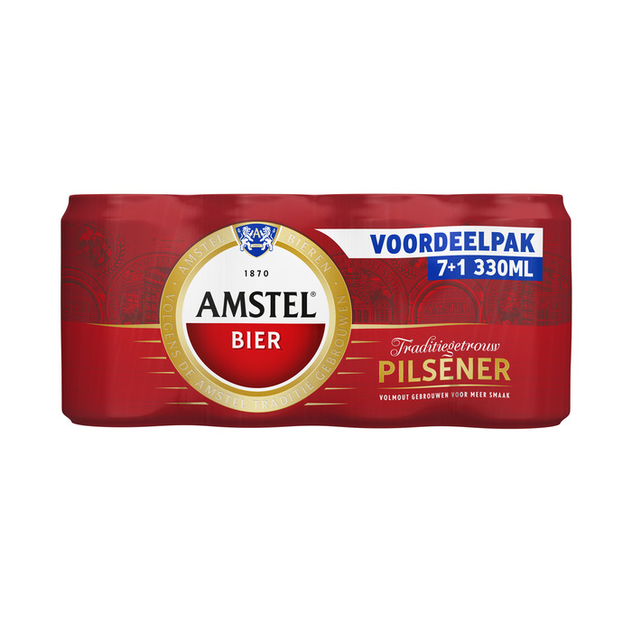 Amstel Pilsener Bier Blik 7+1 x 330ml Voordeelpack (8 × 33cl)