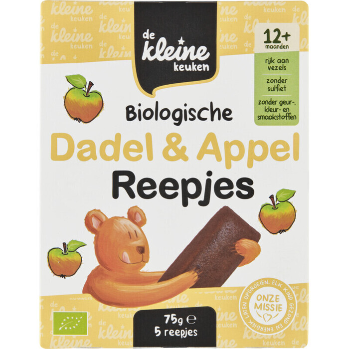 De Kleine Keuken Fruitreepjes van dadel en appel 12+ bio (Doos, 75g)