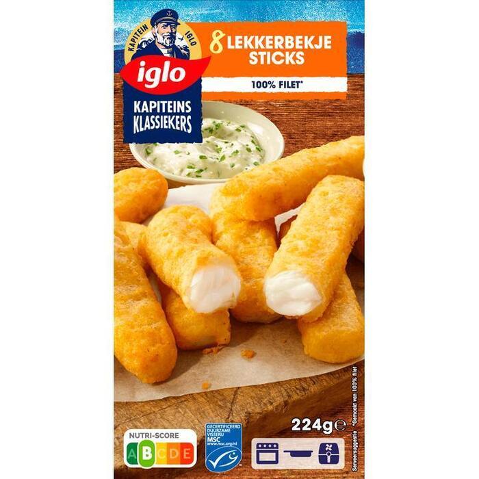 8 lekkerbekje sticks, MSC (doos, 224g)