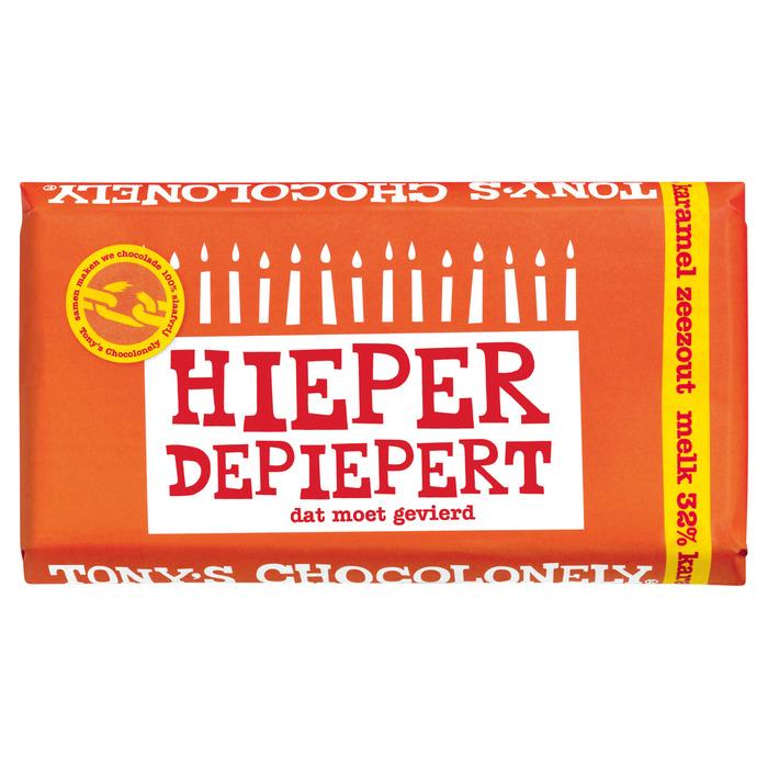 Tony's Chocolonely Melkchocolade reep Karamel Zeezout - Hieper de Piep! (180g)