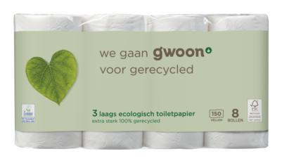 g'woon Toiletpapier 3 Laags Recycled 8 Rollen