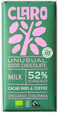 Claro Reep 52% milk cacao nibs & coffee (80g)