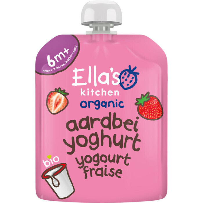 6+ Aardbei yoghurt Griekse stijl (Zak, 90g)