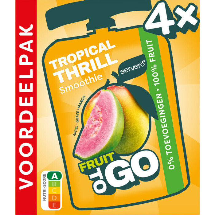 Servero Tropical Thrill Smoothie Fruit to Go Appel, Guave, Mango Voordeelpak 4 x 100 g (400g)