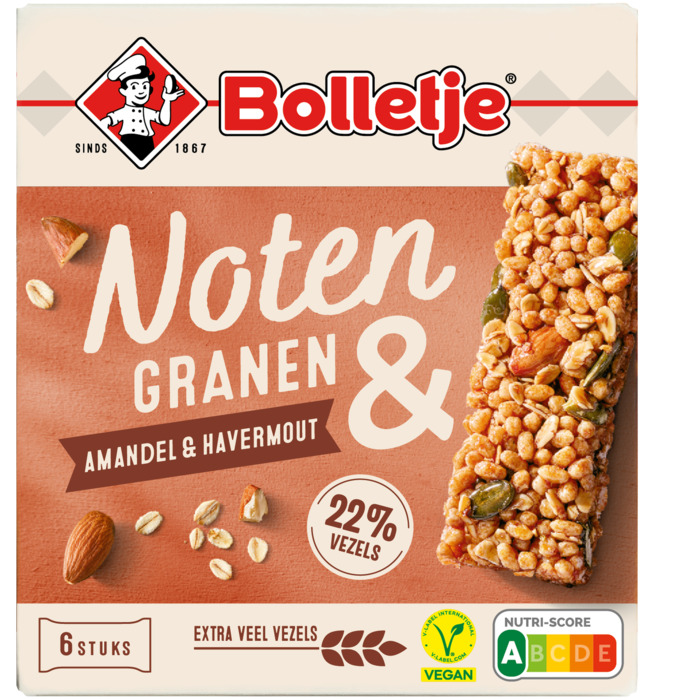 BOLLETJE Noten & Granenrepen Amandel & Havermout 120g (6 × 20g)