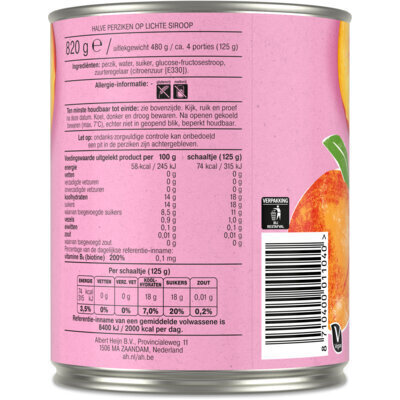 Halve perzikken op Siroop (blik, 820g)