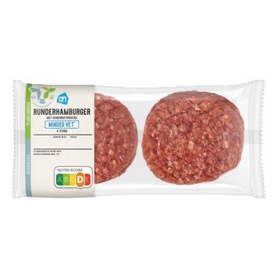 AH Runderhamburger minder vet 4 stuks (4 × 100g)