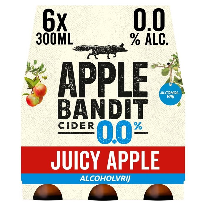 Apple Bandit Cider Juicy Apple 0.0% Fles 6 x 30 cl (Set, 30cl)