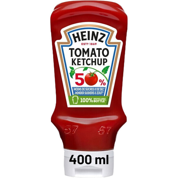 Heinz Tomaten Ketchup 50% Minder Suiker en Zout 400ml (Fles, 40cl)